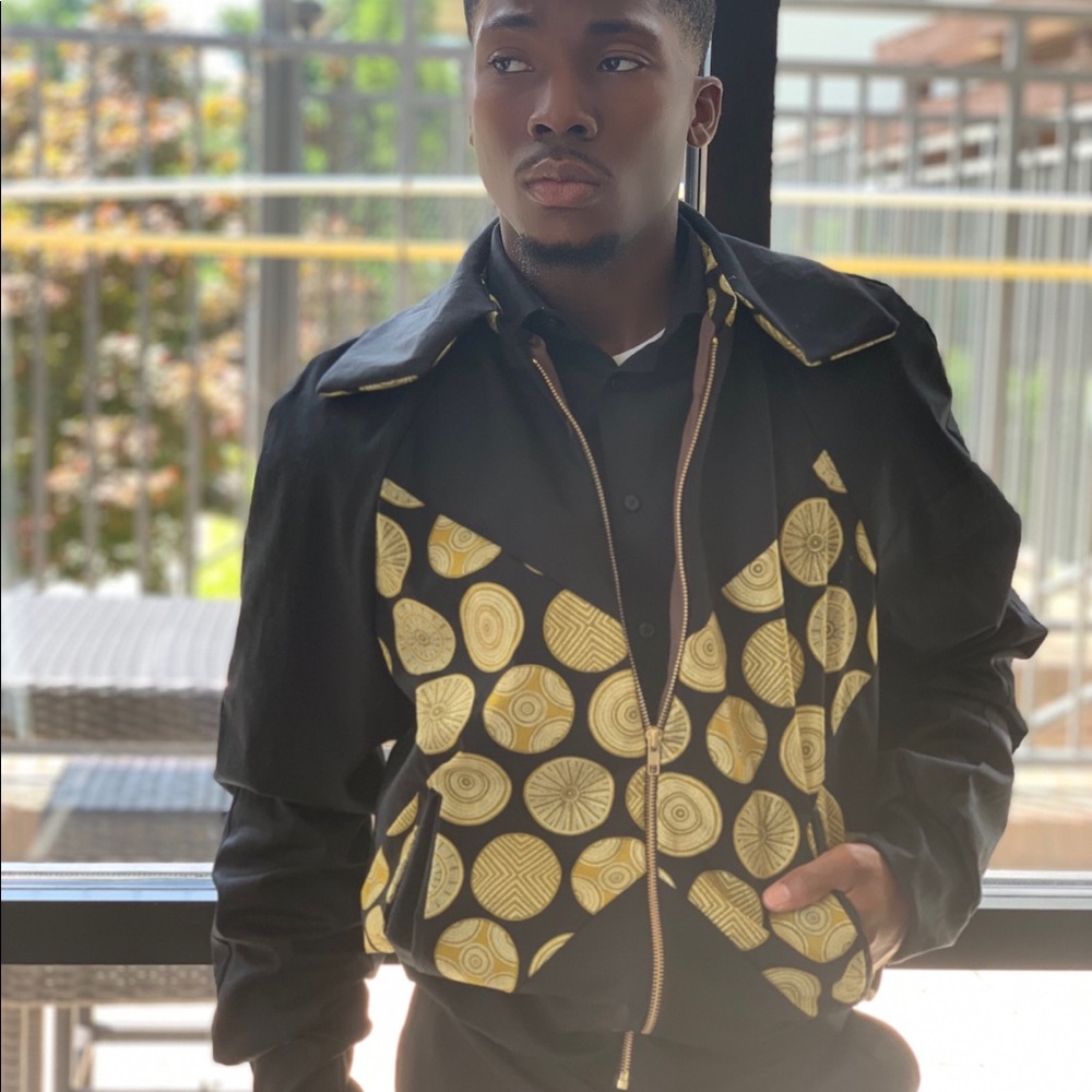 Royal gold and black blouson jacket